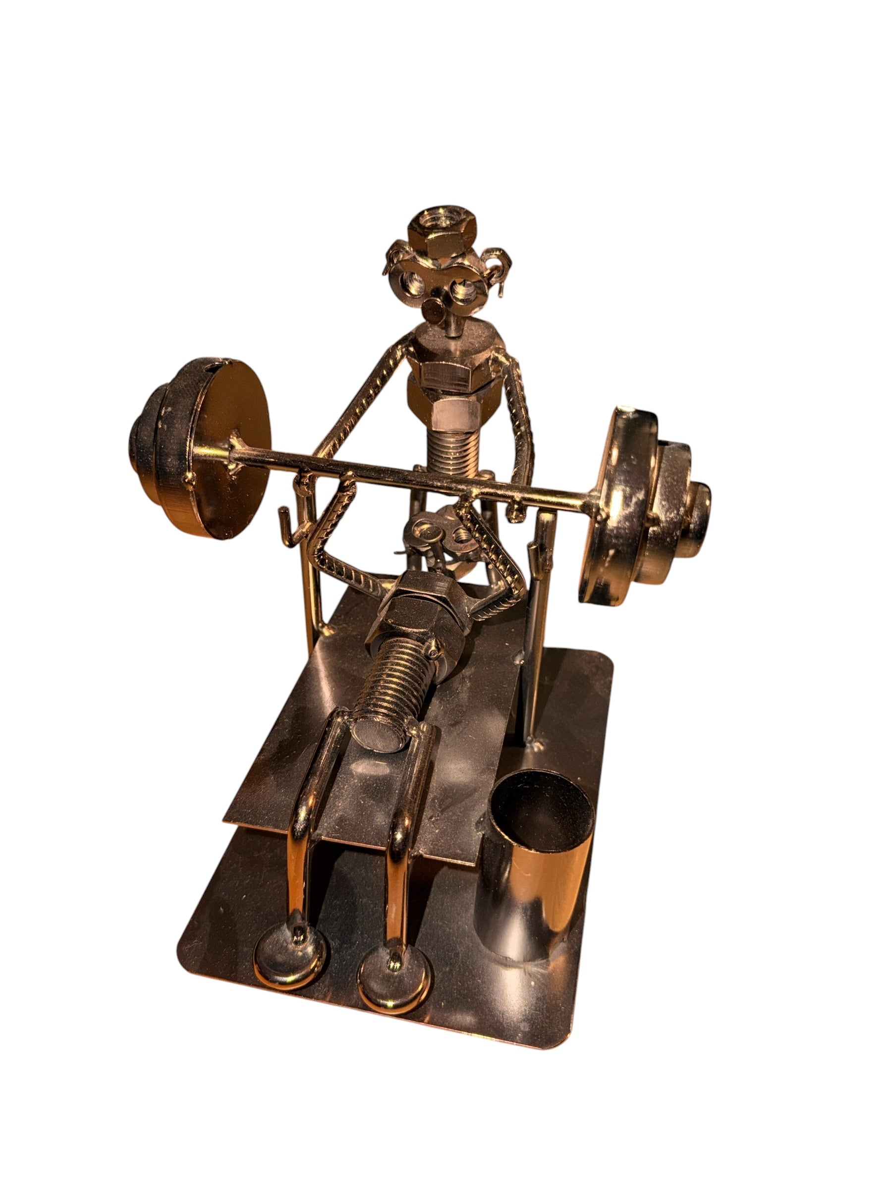 D 12 - handgefertigte Metallfigur Bodybuilder beim Bankdrücken